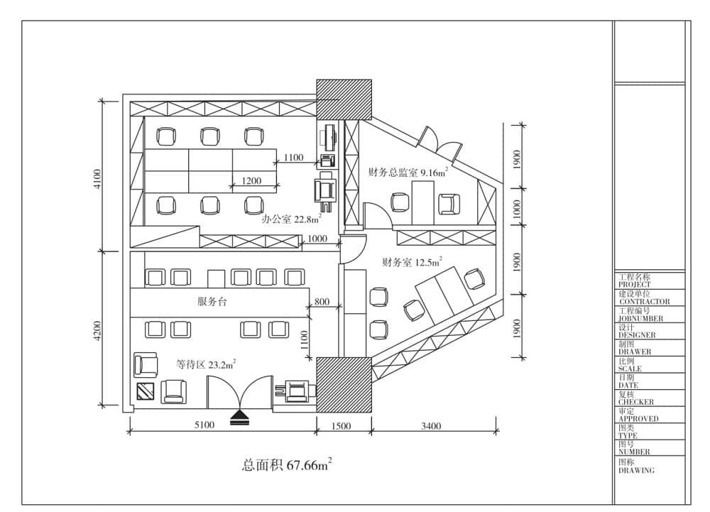 办公空间的平面分配布局图